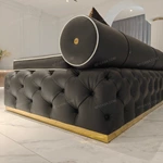 Luxury Modular Sofa Set with Handcrafted Diamond Tufted Craftsmanship, Premium Top-Grain Leather & Polished Gold Stainless Steel Base